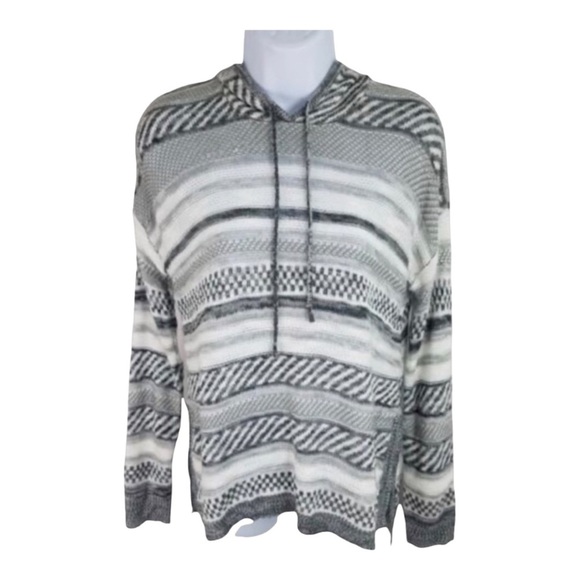 Oh MG: Hooded Knit sweater, gray, black, and white striped NWT - Picture 8 of 8